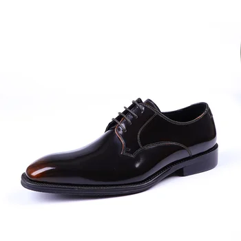 Черная/темно-коричневая деловая обувь Свадебные туфли-дерби из натуральной кожи Мужские туфли для выпускного вечера