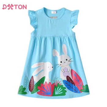 DXTON Детские Летние платья без рукавов для девочек, детская одежда с кроликом и цветочным рисунком, хлопковые платья для малышей, повседневное платье для девочек с животными