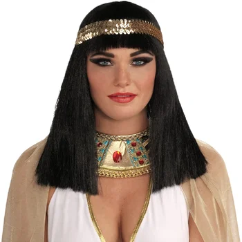 Парик египетской королевы Клеопатры, карнавал на Хэллоуин, косплей, парик с челкой