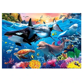 Подводный мир 5D Набор для алмазного творчества Дельфины, Черепахи, Акулы, сделай САМ Полная круглая алмазная мозаика на тему коралловых рифов и морской жизни