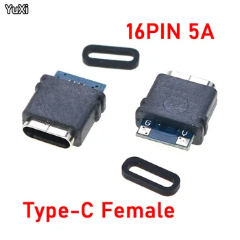 YUXI 5ШТ USB 3.1 Водонепроницаемый разъем Type-C 16pin 5A Розетка с двойным резистором 5.1K Поддержка зарядки и разрядки