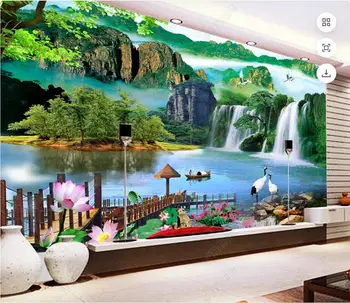 Изготовленная на заказ фреска, 3d фотообои, китайский горный пейзаж, озеро с проточной водой, домашний декор, обои для стен, трехмерная гостиная