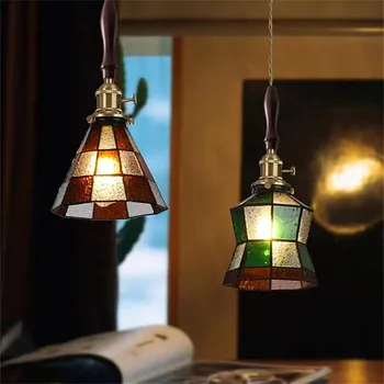 Турецкая подвесная лампа с цветным стеклянным абажуром из орехового дерева Рядом со спальней, дизайн столовой, гостиной, уникальный светильник для спальни