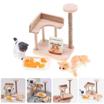 1 Комплект миниатюрных игрушечных моделей, имитирующих Кошачью башню и макет дома в виде фигурки кошки, мини-модель