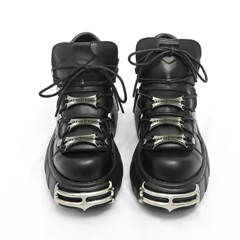 Винтажные мужские туфли-дерби в стиле панк с металлическим декором, короткие ботинки, мужские ботильоны на платформе со шнуровкой, пары массивных кроссовок, Размер 45