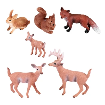 6 Предметов, фигурки лесных животных, Фигурки лесных существ, Белка, Олень, Кролик, Семейные фигурки, Миниатюрные игрушки