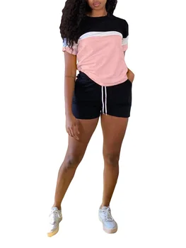 Женский комплект одежды для тренировок контрастного цвета, топы, шорты для бега, спортивная одежда для йоги, летние спортивные костюмы для спортзала