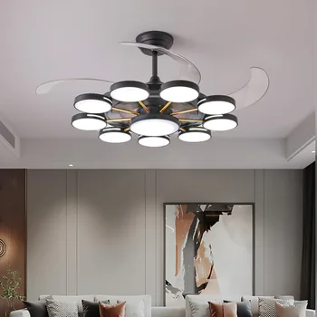 Европейский простой потолочный светильник с невидимым вентилятором, гостиная, спальня, столовая, креативный потолочный светильник в скандинавском стиле с затемнением вентилятора