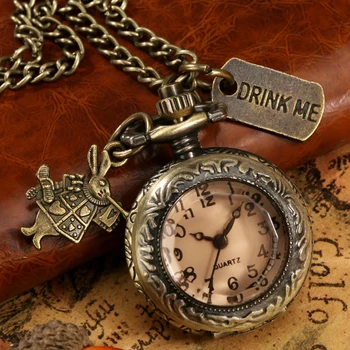 Фестивальные винтажные бронзовые карманные часы с милым мини-кроликом и кварцевым механизмом, подарочные подвесные часы для детей Mlae Relogio Saati