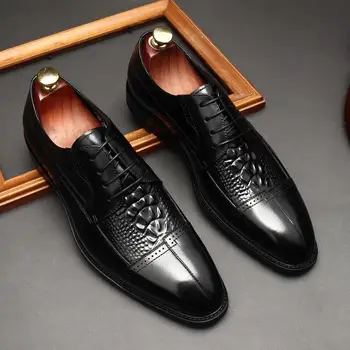 Мужские модельные туфли-дерби с крокодиловым узором, Модные офисные дизайнерские Мужские оксфордские туфли ручной работы из натуральной кожи для вечеринок и бизнеса