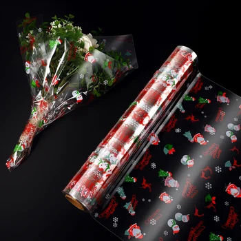 Целлофановый рулон STOBOK, прозрачный целлофановый рулон 3 Мил, украшенный Санта-Клаусом, Целлофановые пакеты для подарочных корзин