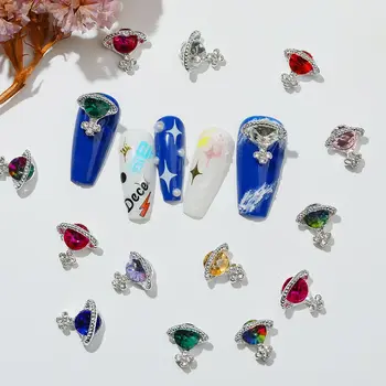 Циркон 1 колесо, украшения с планетой Сатурн, украшенные бриллиантами, дизайн ногтей, стразы, маникюр, украшения для ногтей своими руками, 3D украшения для ногтей