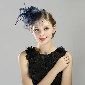 Женская модная шляпа с цветочными перьями, сетчатая повязка на голову Fascinato или зажим для свадебного чаепития, аксессуары для волос для новобрачных