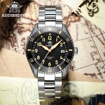 ADDIESDIVE NH35 Автоматические механические мужские часы с сапфировым стеклом из нержавеющей стали, модные наручные часы для дайвинга на 200 м, суперсветящиеся