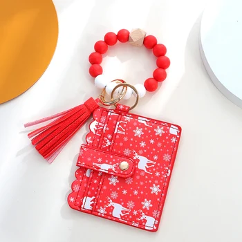 Рождественский силиконовый браслет из бисера sansango, сумка с открыткой в виде Лося, Санта-Клауса, браслет, брелок, Кожаный кошелек с кисточками, Браслет, ювелирные изделия