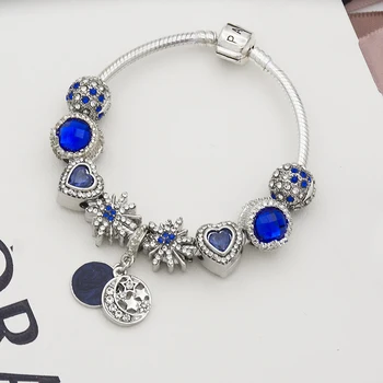 женский браслет, синие классические бусины для любви, Подвеска в виде Луны, браслет своими руками, женский Модный браслет-оберег