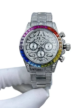 Мужские часы 40 мм с Тремя Ушками и Шестигранным Каучуковым Ремешком для Отдыха и моды