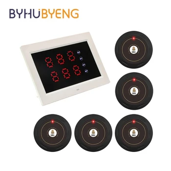 Беспроводная система вызова BYHUBYENG Ресторанная пейджерная система 1 дисплей + 5 кнопок для ресторана, дома престарелых, клиники, сиделки