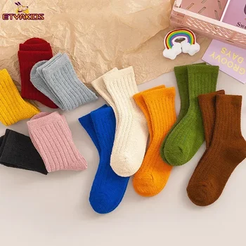 Корейские модные Носки из кораллового флиса для мальчиков и девочек, осенне-зимние Теплые носки для Маленьких детей, Детские однотонные чулки от 1 до 15 лет
