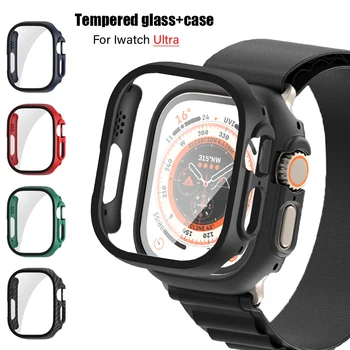 Стекло + чехол для смарт-часов Apple Watch Ultra 49mm band, Бампер для ПК + Защитная пленка для экрана, закаленное покрытие, аксессуары для ремешков серии iwatch