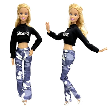 NK 1 шт, наряд для куклы 1/6 в стиле хип-хоп, Модная черная рубашка, Длинные брюки, современная одежда для куклы Барби, Аксессуары и игрушки