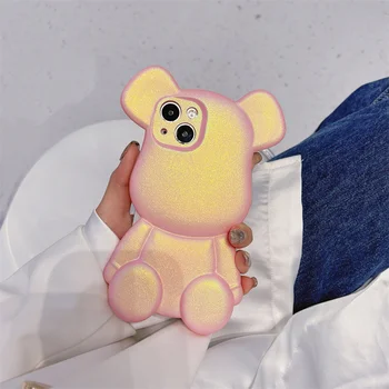 Новый Японский Аниме 3D Медведь Мультфильм Флэш Алмазный Градиентный Мягкий Чехол Для iPhone 13 12 11 Pro Max X XR XS Противоударный Прекрасный Чехол