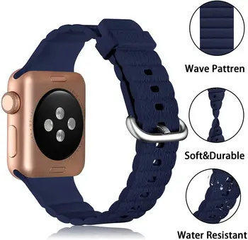 Силиконовый ремешок Apple Watch 38 40 41 мм, 42 44 45 мм, Уникальный Сменный ремешок с 3D-рисунком Волны для iWatch Серии 3 4 5 6 SE 7