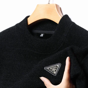 Высококачественный свитер с модным принтом, элитный брендовый мужской осенне-зимний Ретро Повседневный плюшевый утолщенный теплый пуловер с круглым вырезом