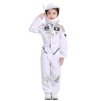 Белый космический костюм Костюм Косплей Форма Астронавта Для мальчиков и девочек Праздничный костюм для детей Комбинезон Космонавта Головной убор
