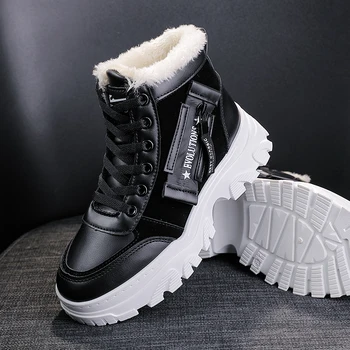 Новая уличная кожаная хлопковая обувь для женщин, зимняя теплая водонепроницаемая обувь с подкладкой, противоскользящая спортивная повседневная женская обувь большого размера