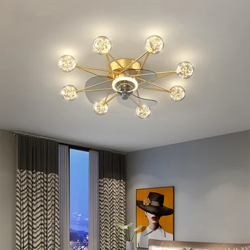 Современный потолочный вентилятор с лампой с дистанционным управлением, бытовой вентилятор, люстра С 3-цветным регулируемым вентилятором для спальни и гостиной